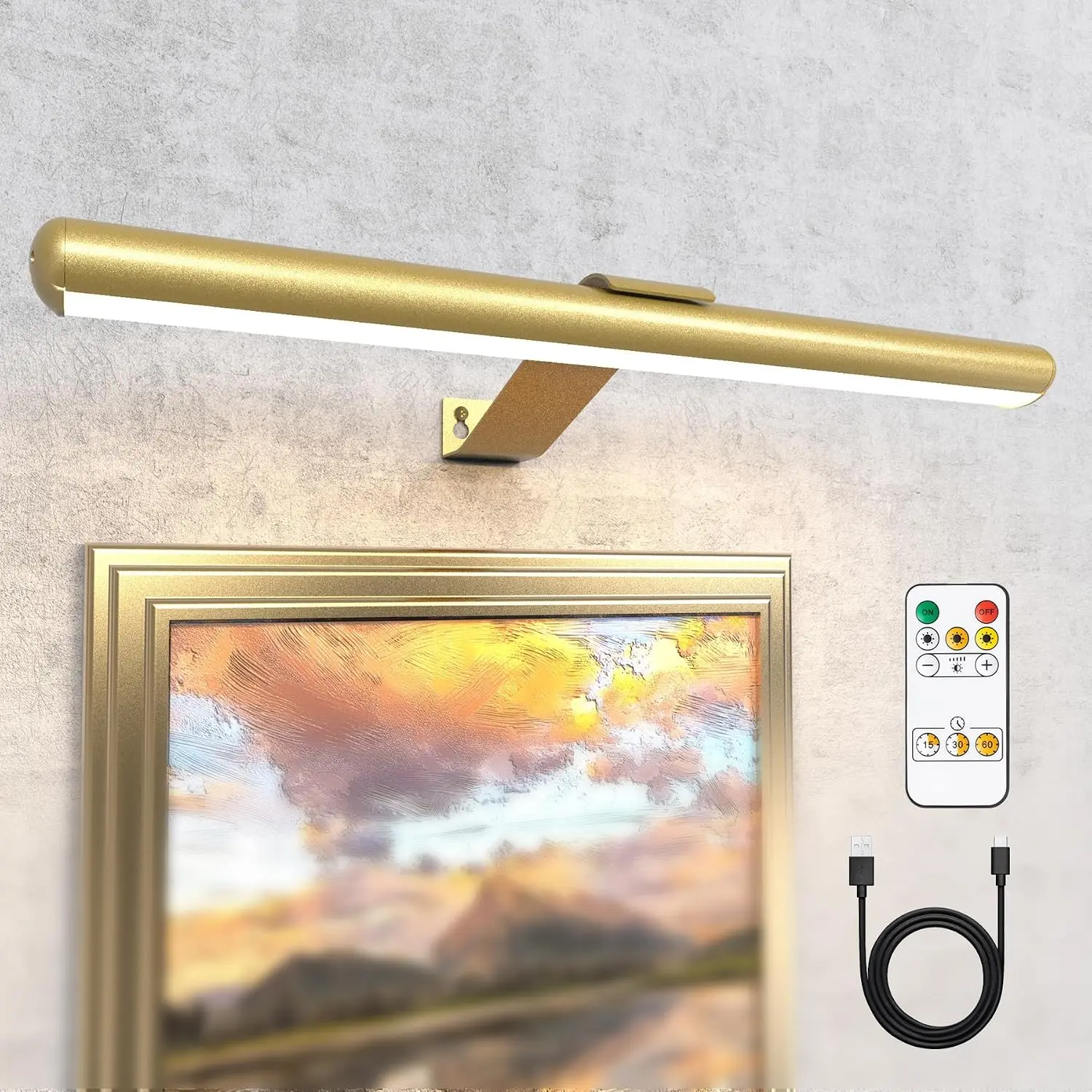16inch  Operated Picture Light for Painting Artwork Led Accent Display Light Painting Light with Remote,Rechargeable Picture Lght for Art Portrait Frame Dartborad Gallery Full Metal