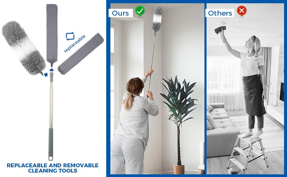 4 Pcs Dusters for Cleaning, 2 in 1 Microfiber Dusters and Retractable Gap Dust Cleaner with 1 Microfiber Dusting Cloths Long Handle 30-100 Inches Extension Pole for Ceiling Fan Cleaning Supplies