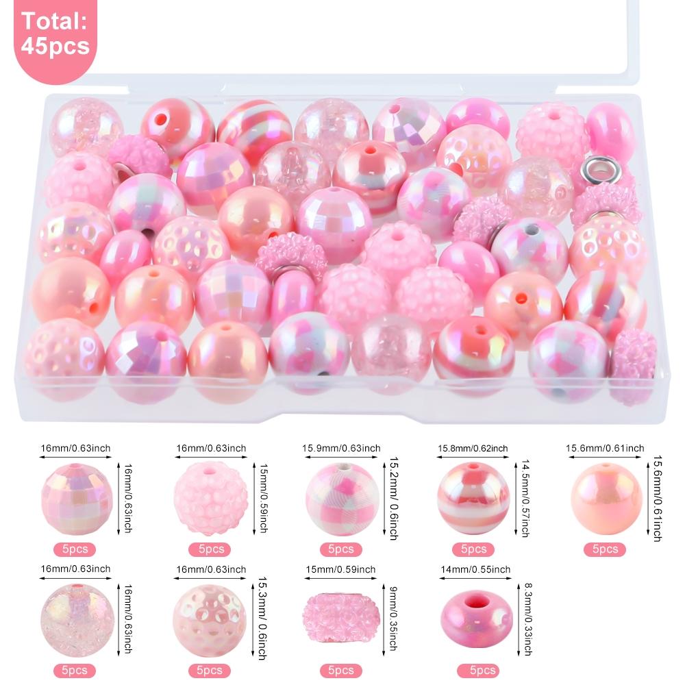 45pcs Acrylic Beads Box Set, Striped Cracked Grid Rose Pearl Spacers, DIY Jewelry Making Supplies for Bracelets & Keychains, DIY Mix Beads