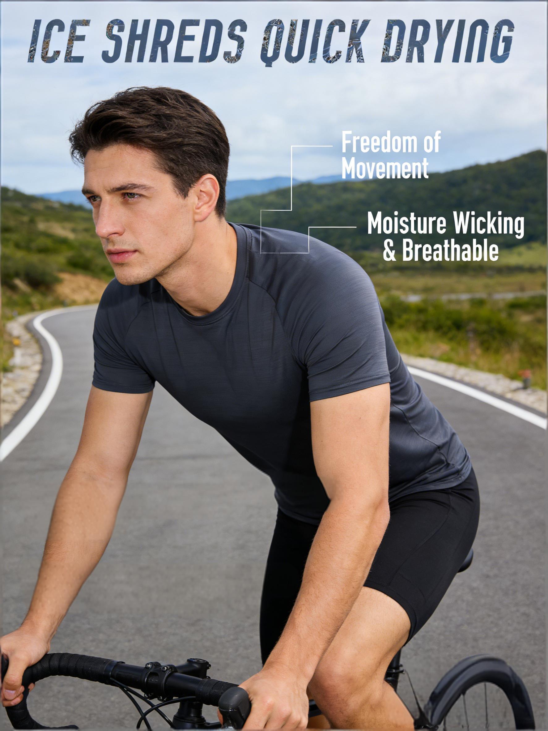 3PCS Men's Ice Silky Fiber T-Shirts | Breathable, Moisture-Wicking, High-Elasticity, Loose-Fit, Quick-Summer Sports Basic Round Neck Tees