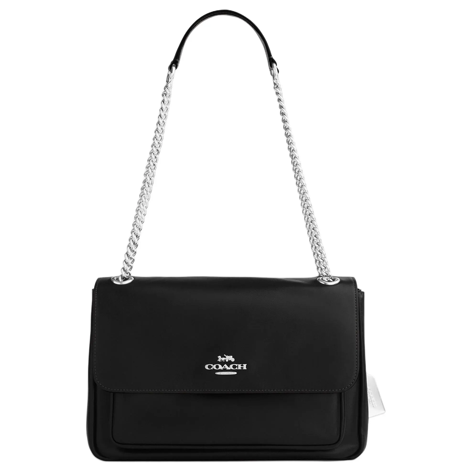 COACH Elodie 29 Leather Crossbody Bag for Women, Silver Logo, Large Size, Black