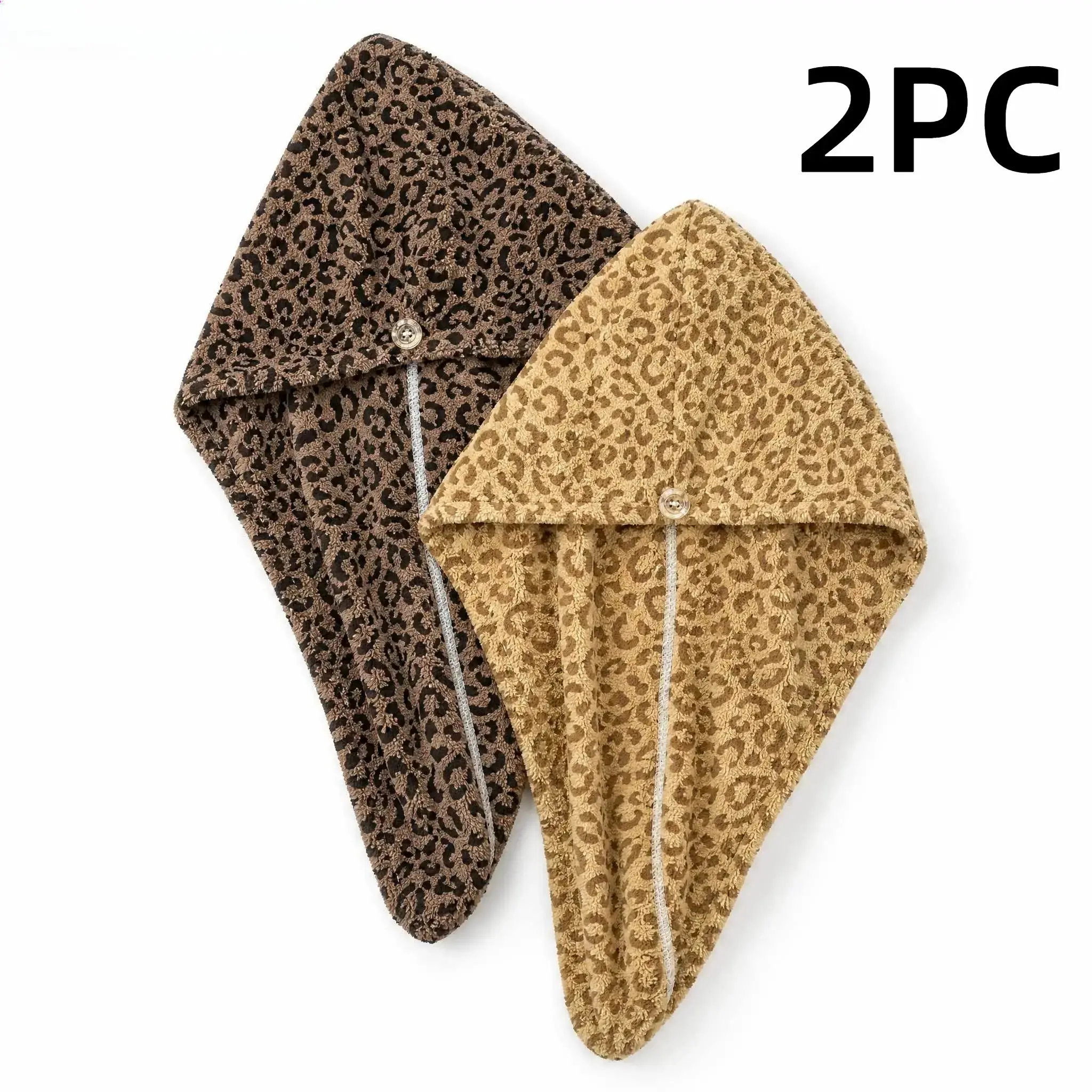 2-pack Microfiber Hair Towel Wrap for Women Sexy Leopard Print Dry Hair Turban with Button Fast Drying Super Absorbent Anti Frizz Curly Thick Wet Hair Gym Spa,camping essentials
