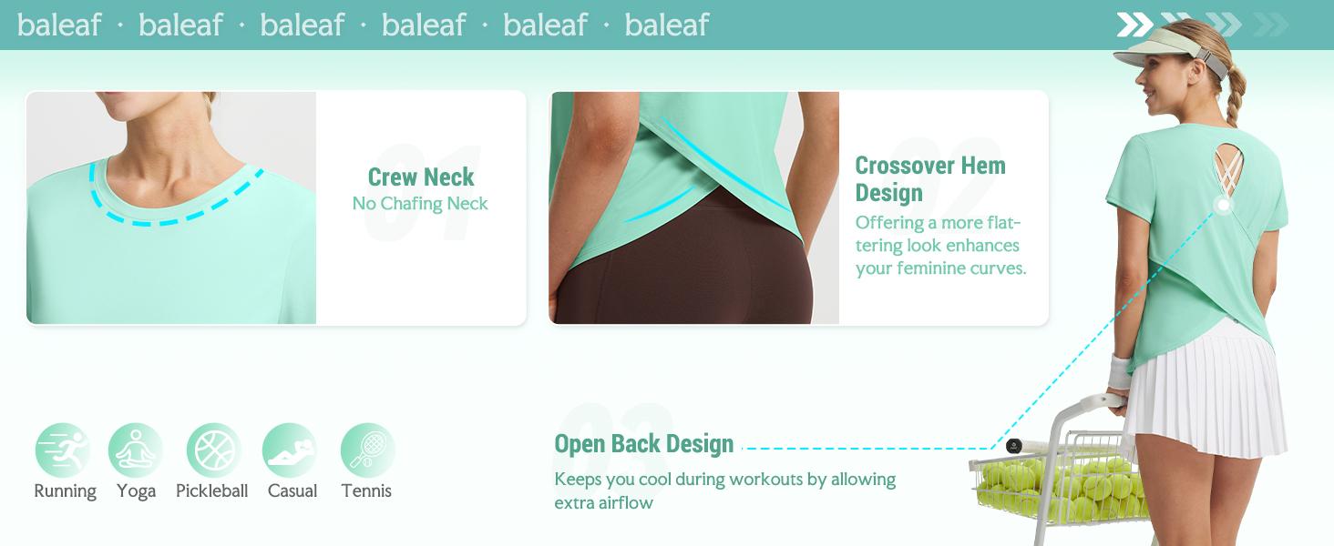 Baleaf Women's Open Back Workout Tops Short Sleeve Athletic Shirts Quick Dry Criss Cross Yoga T-Shirts UPF 50+ Loose Fit for Gym Running