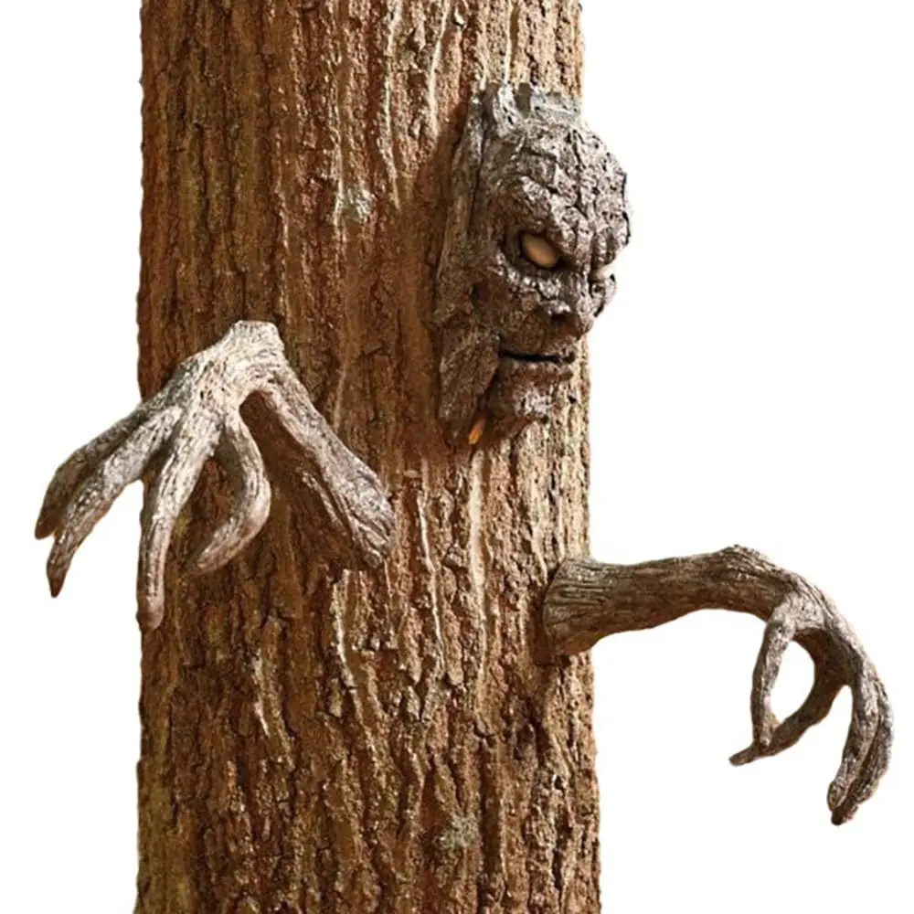 GARVEE Halloween Tree Face Outdoor Decoration Gardening Supplies Wooden Ornament Halloween Decoration Scary Face Resin Carving Halloween Easter Garden Creative Prop for Outdoor Tree Decoration