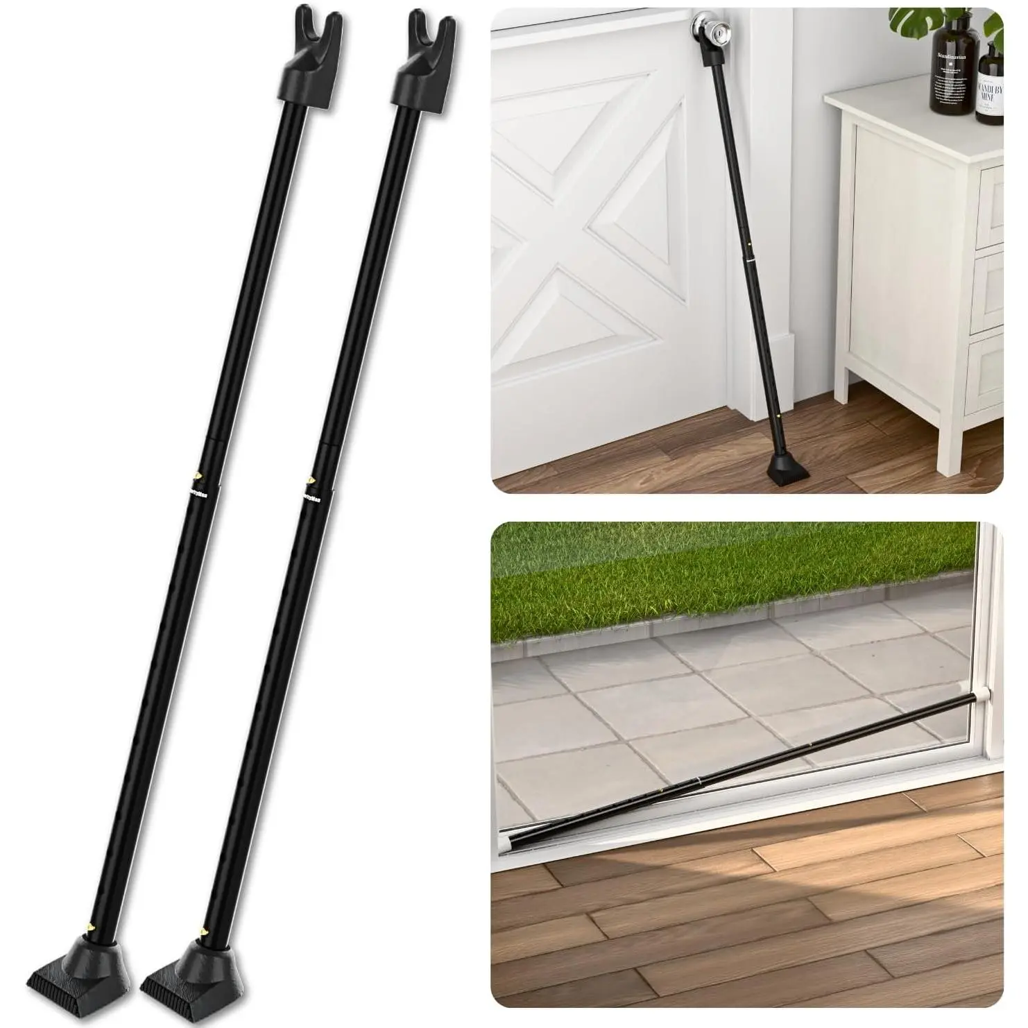 Door Security Bar, Security Door Stoppers & Door Barricade – Duty Iron Security Lock Bar for Home Defense, Apartment & Travel Safety (2 Pack - Black Stick)