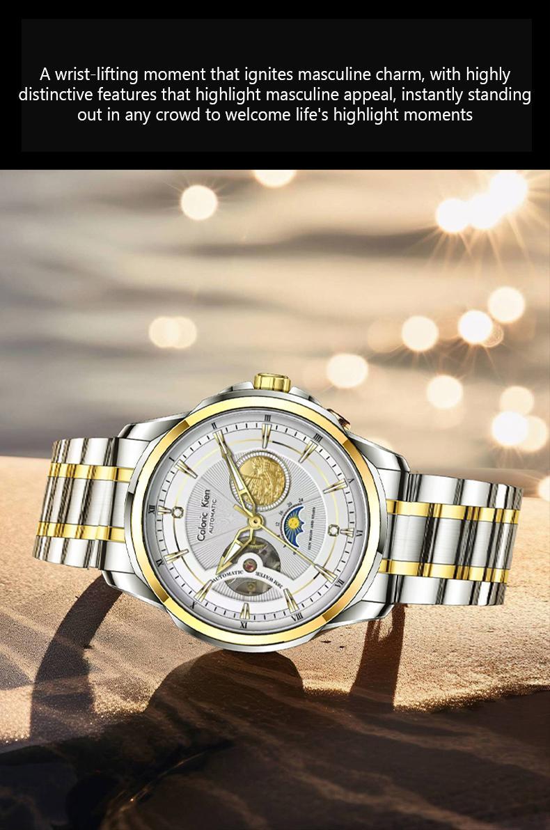 Caloric Kien Explorer Series Men's Automatic Skeleton Mechanical Watch Swiss Movement 42mm Dial Sapphire Crystal Stainless Steel Bracelet Waterproof Shockproof Luminous Luxury for Business Social Events Round Design