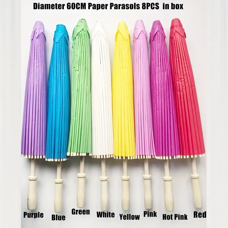 8pcs diameter 60 cm /24 inch white and colorful party wedding home decoration paper umbrella