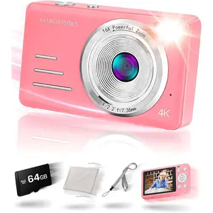 4K Digital Camera 64MP  Compact Camera with 18X Digital Zoom, 2.8" LCD Screen,-in 64GB microSD Card and 1500mAh Rechargeable , Beginner Point and Shoot Camera