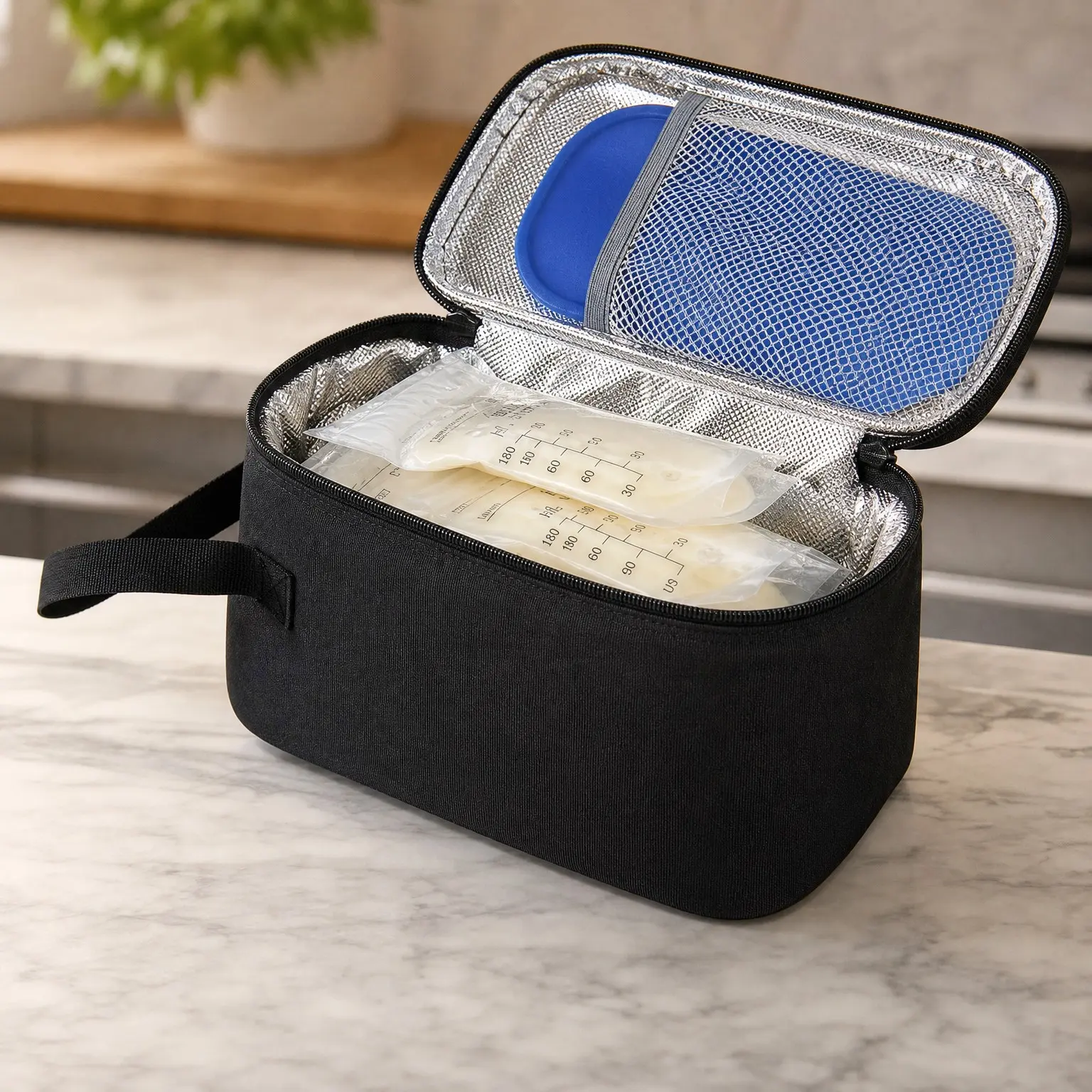 Portable Breast Milk Cooler Travel Bag with 2 Ice Packs, TSA Approved, Keeps Frozen Breast Milk Cold 8-10 Hours, Fits 5-7 Flat Milk Storage Bags, Diaper Bag Size for Working & Traveling Moms(Gift)
