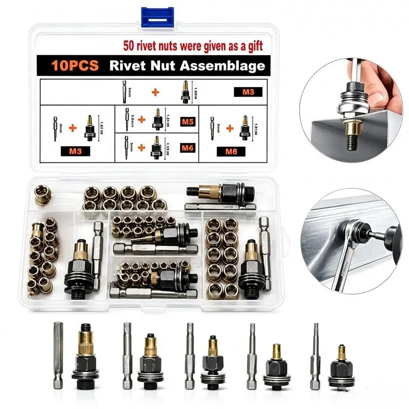 Head Rivet Nut Tool, M3 M4 M5 M6 M8 Rivnut Kit, Carbon Steel Rivnut Set, Threaded Rivet Nut Kit, Hand Tools, Manual Riveter Rivnuts Tool Accessory for Automotive Repair Warehouses,fathersdaygift