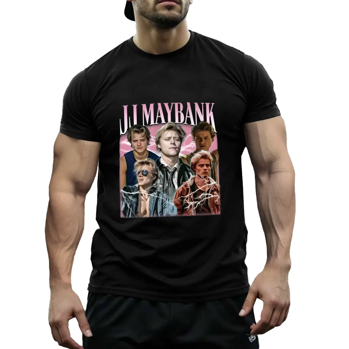 Jj Maybank Outer Banks Movie Vintage Graphic Men's T-Shirt - Soft Cotton Regular Fit Short Sleeve Tee with Geometric Design, Black Casual Round Neck Shirt for All Seasons, Allseason Apparel, Retro Style Shirt, Nontransparent Material