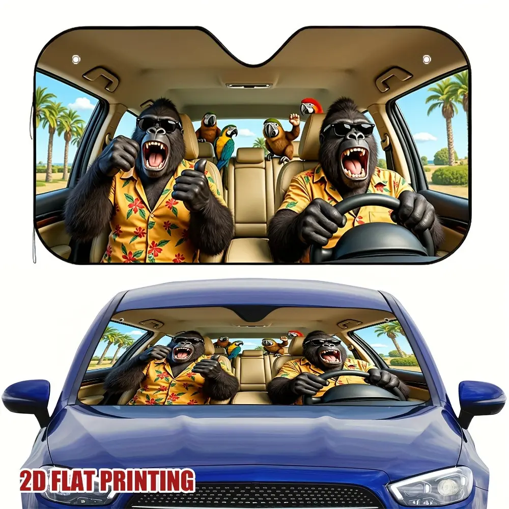 T-Shirt Gorilla Sunshade For Car Windshield,Aluminum Foil Car Shade Front Windshield for Truck SUV Blocks UV Rays Sun Reflector Visor Protector