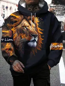 Men's 3D Long Sleeve Casual Hoodie, Letter Graffiti Print, Geometric Pattern, Pullover Sweatshirt, All Seasons, Perfect Gift