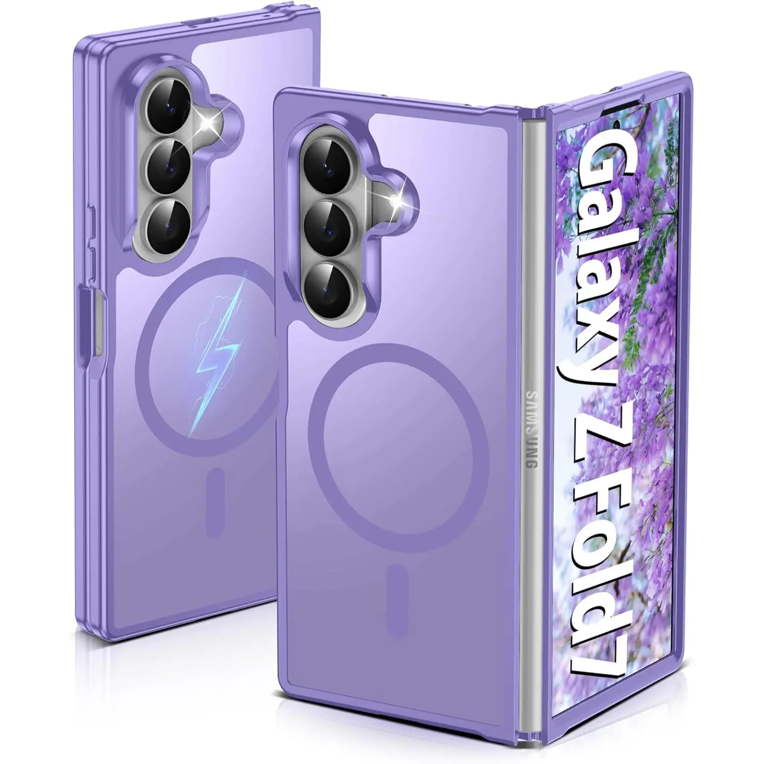 Pilaru Magnetic for Samsung Galaxy Z Fold7 : (12FT Military Grade Drop Protection) Translucent Matte(Compatible with MagSafe) Slim Non Slip Anti-Fingerprint Hard Rugged for ZFold 7 Purple