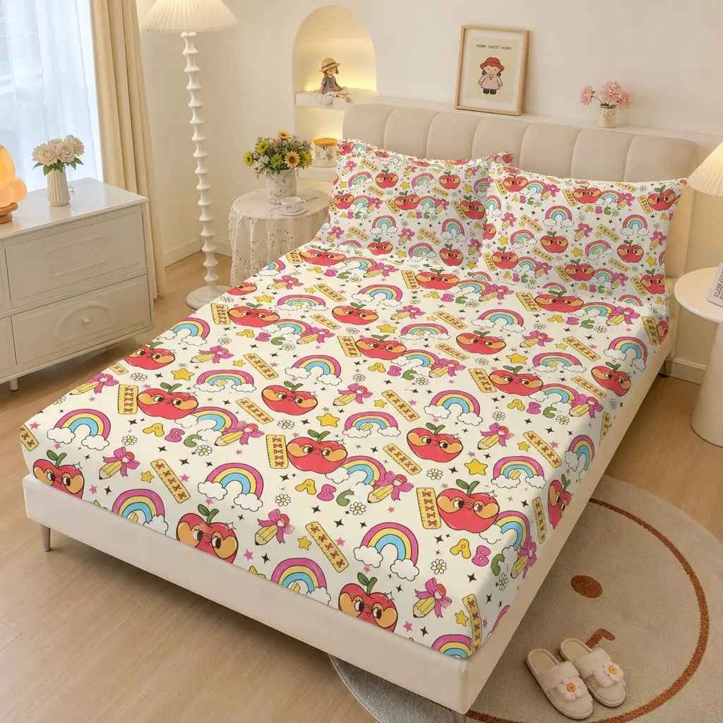 3-Piece Floral Bed Skirt Set, Elastic Bedskirt & Pillowcase, Cute Heart Daisy Star Polka Dot Patterns, Girls Bedroom Decor, Theme Bedding Set