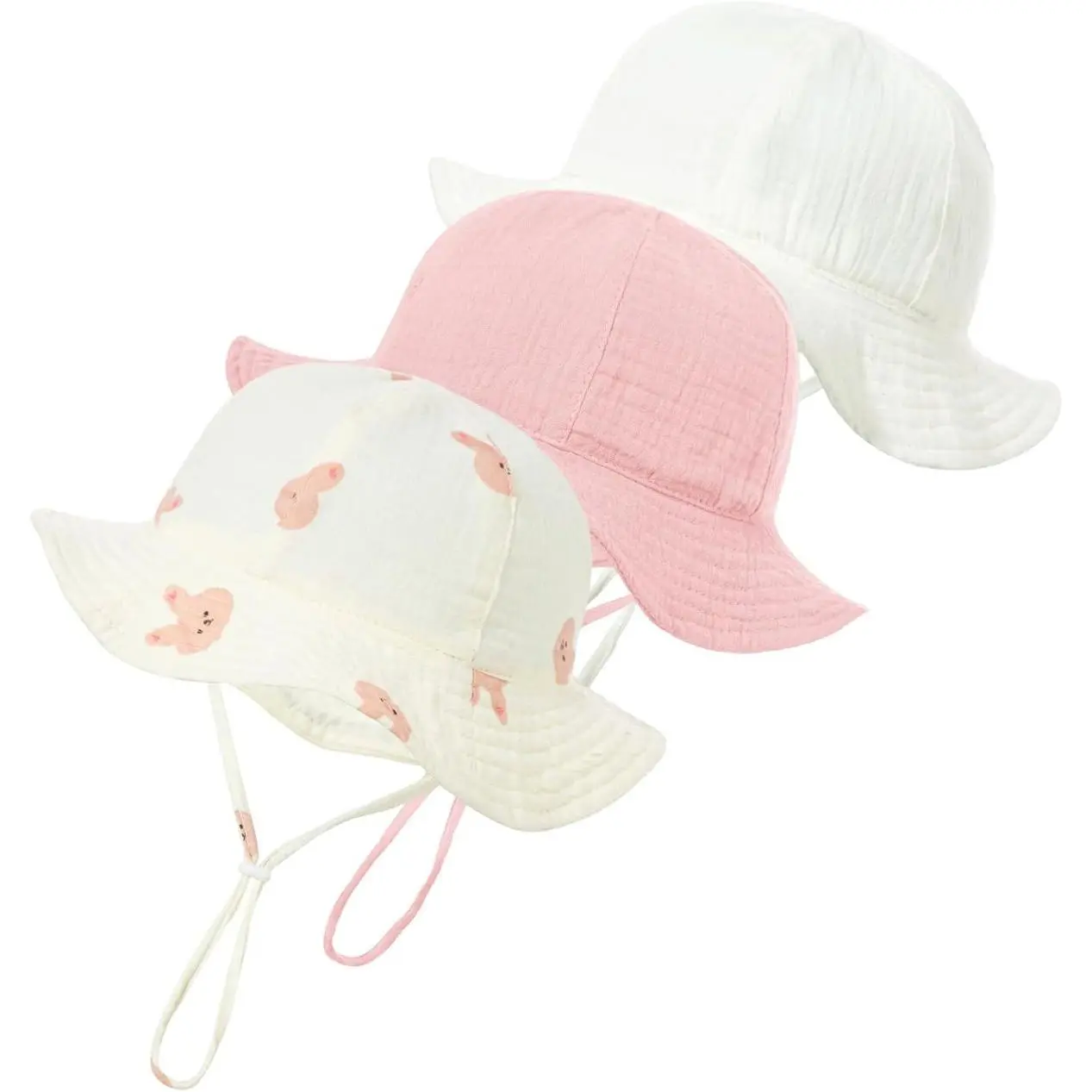 3 Pcs Baby Sun Hat Muslin, Baby Bucket Hat | UPF 50+ Sun Protection, Adjustable Summer Beach Hats with Wide Brim for Boys Girls Infant Kids