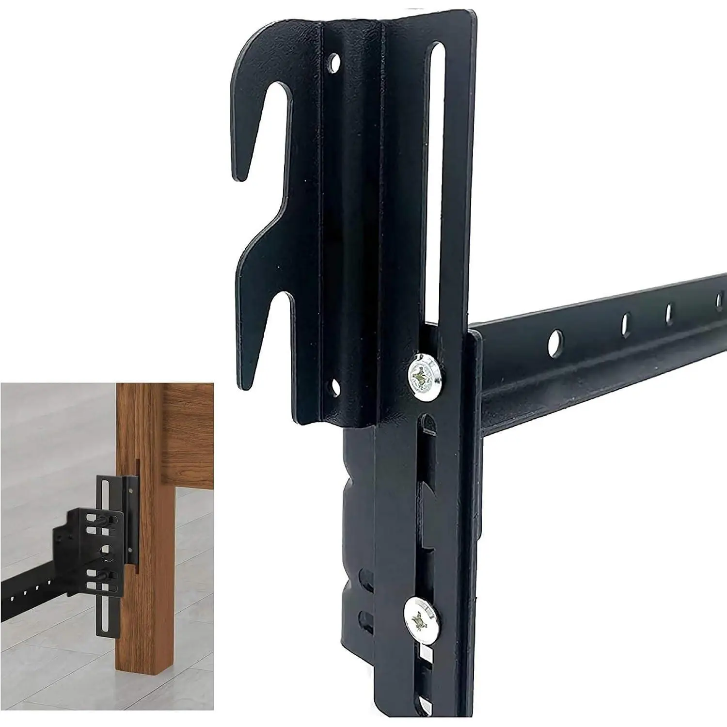 2-Piece #711 Bolt-Fixed Swivel Hook Bed Frame Conversion Brackets - Headboard/Footboard Adapter Kit with 2 Brackets and Hardware (Black), Two Brackets