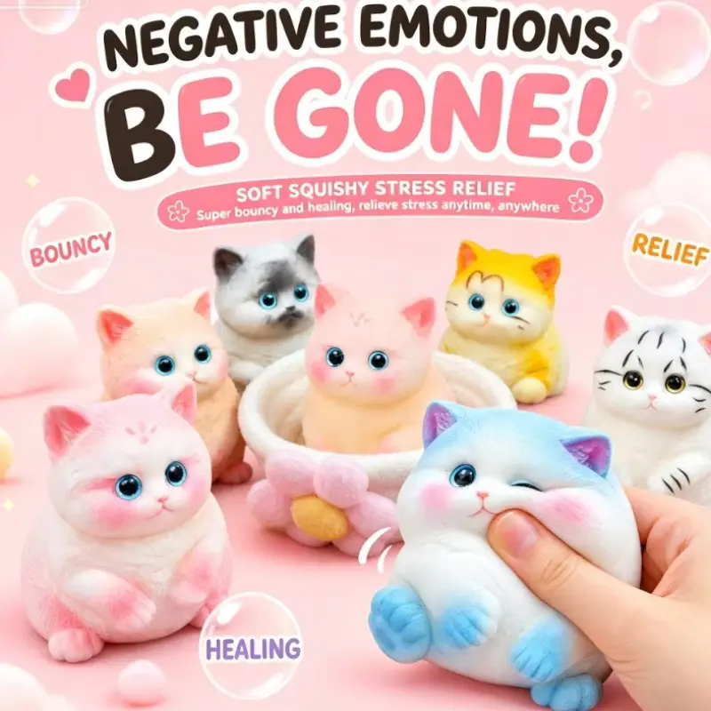 Realistic Cat Stress Relief Toy, Silicone Soft Cat Squeeze Toy, Ideal for Kids and Adults, Perfect Gift for Holidays and Birthdays