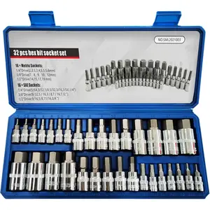 32 Piece Allen Socket Set, 1/4", 3/8", & 1/2" Drives Hex Bit Socket Set, Include Complete SAE and Metric Size Socket Set, S2 & Cr-V Steel and Enhanced Storage Case