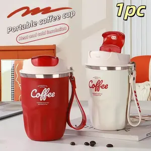 Coffee Vacuum Flask, 1 Count Portable Coffee Cup with Lid & Handle, Stainless Steel Insulated Water Bottle for Home Office Outdoor Camping, Coffee Thermal Cup, Vacuum Insulated Tumbler, Insulated Drinkware