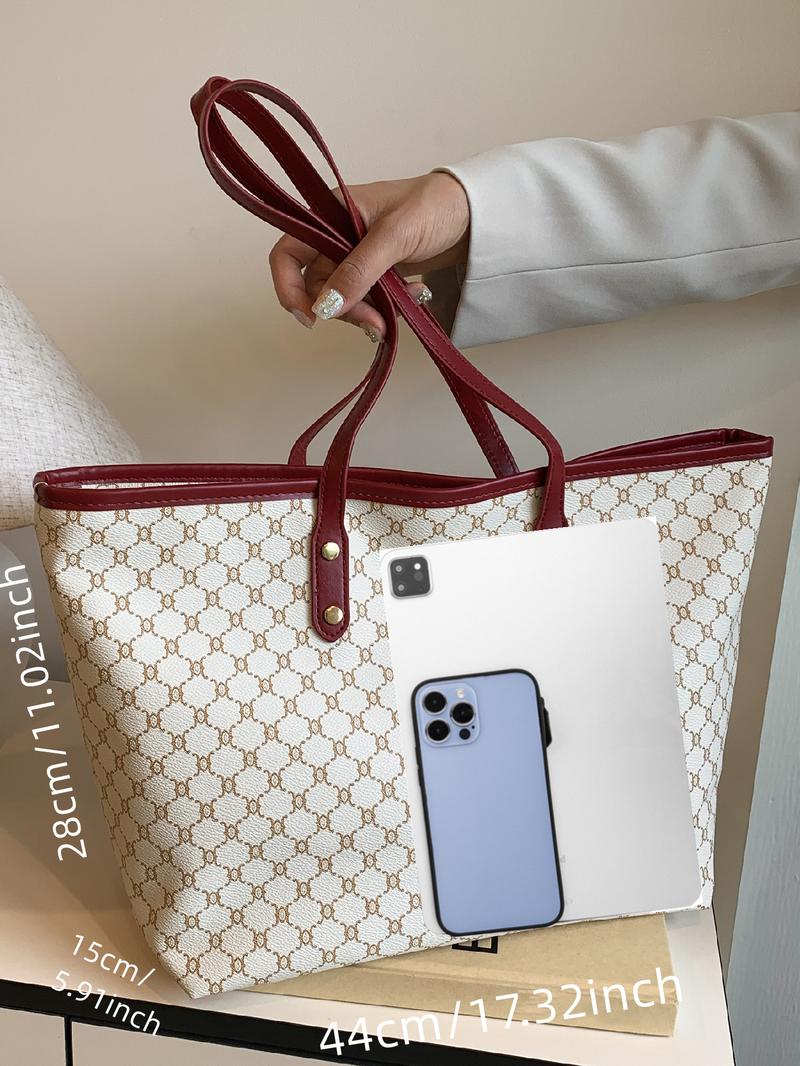 Women's Elegant Geometric Pattern Stylish Tote Bag, Fashionable Large Capacity Shoulder Bag for Women, Casual Trendy Versatile High-quality Daily Commuting Bag