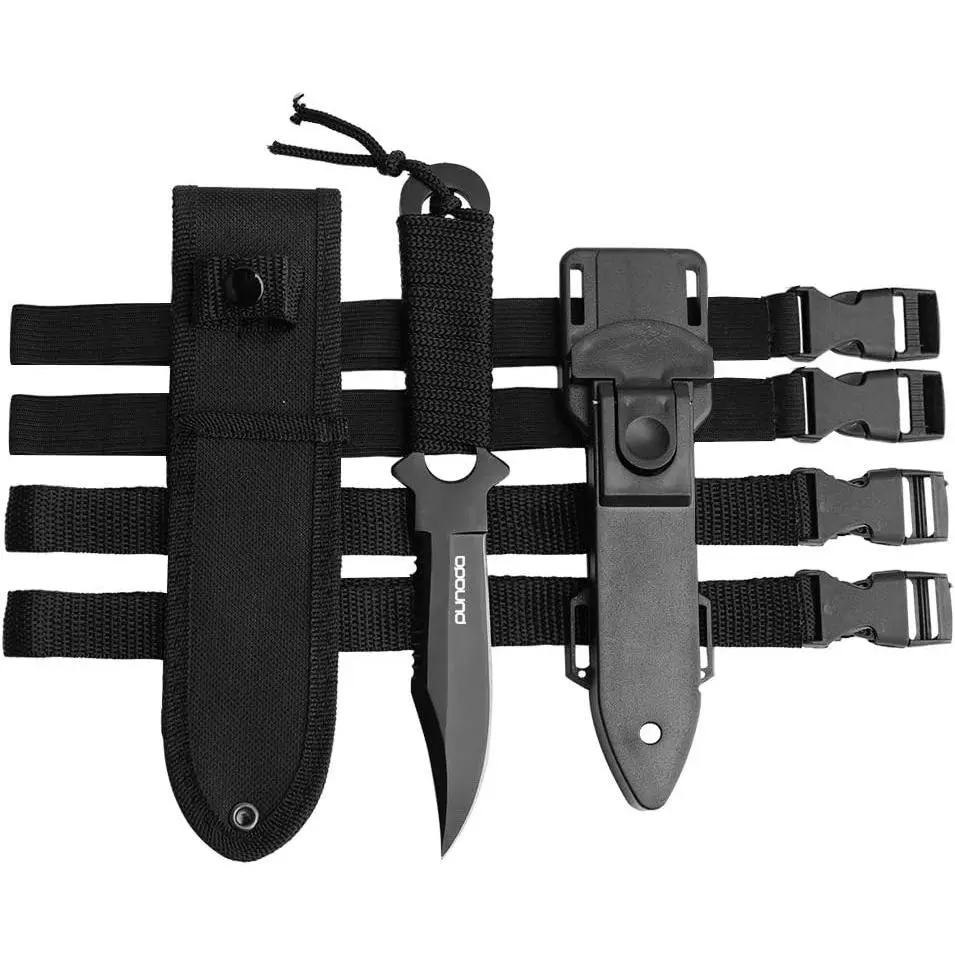 Dive Knife - Scuba Diving Knife with holster, 2 Types Sheath 2 Pairs Thigh Leg Straps, Black Premium Divers Knives Shears for Outdoor Spearfishing, Snorkeling