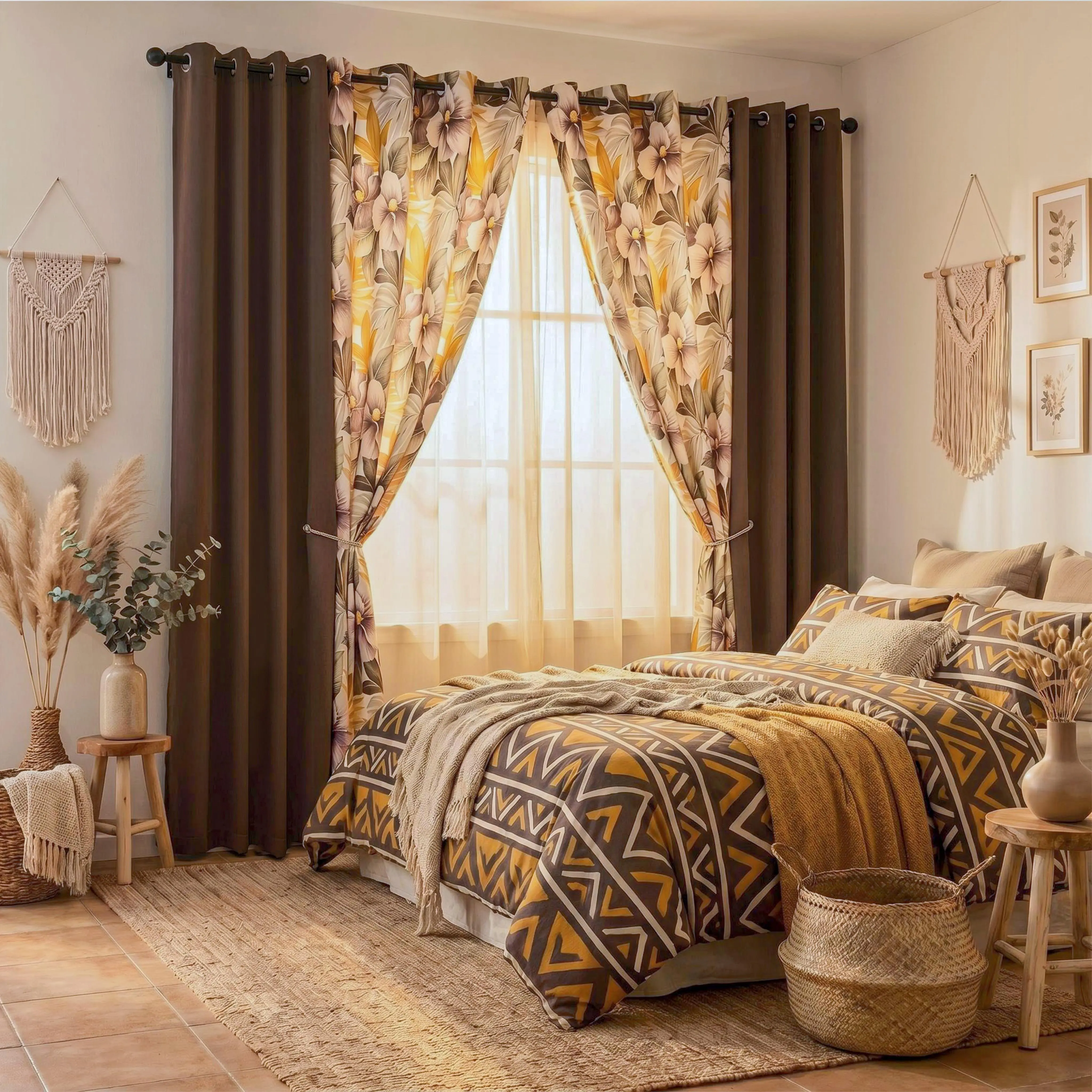 4 Pcs Combination Grommets CurtainsIncluding : 52"x84" 2 PANELS Solid Full Blackout Curtains & 2 Panels Printed Blackout Curtains QF428 QF222 Thermal Insulated NoiseReducing Light Blocking blacking apartment living room bathroom noise reduction