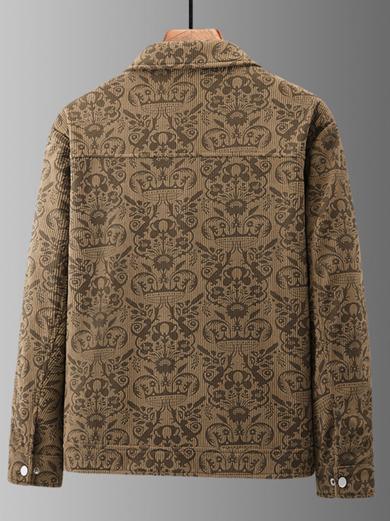 Men's Baroque Print Zip Up Jacket, Casual Fashionable Jacket, Regular Fit Casual Long Sleeve Collared Outerwear for Spring & Fall, Men's Sportswear for Outdoor Activities, Menswear