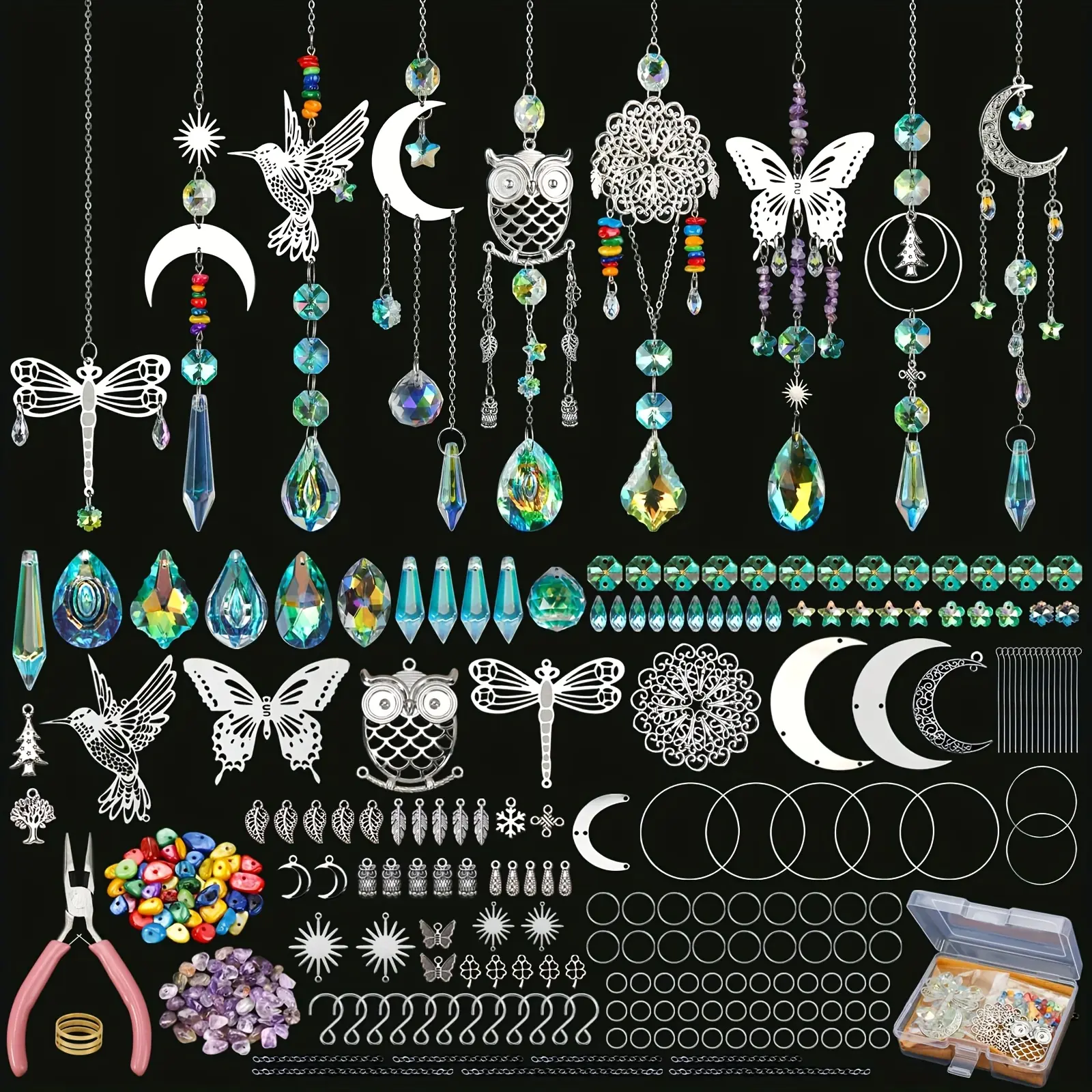460 Piece DIY Owl Sun Catcher Kit, Sunflower Sun Catcher Making Materials, Adult Art Craft Supplies, Hanging Prism Sun Catcher with Crystal Ball