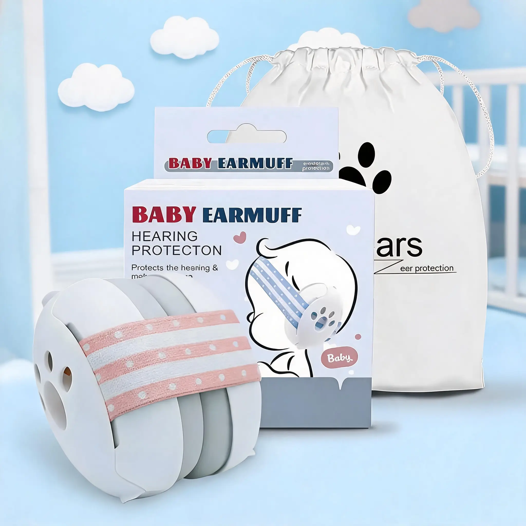 Baby Earmuffs, Ideal Baby Travel Essentials for Sleep, Bear Baby Headphones Noise Cancelling for Infant Hearing Protection Ages 0-36 Months with Adjustable Headband.