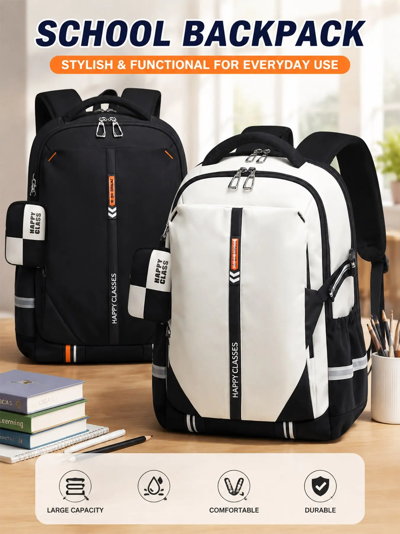 Student Backpack Casual Lightweight Dual Shoulder Bag, Large Capacity Simple Design, Travel Camping Backpack for Boys Girls