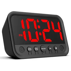 Small LED Digital Clock for Bedroom, Loud  Clock for Heavy Sleepers Adults, Teens | Plug-In Electric Desk Clock | Simple Bedside Nightstand Clock with Adjustable Volume/Brightness/Snooze – Red