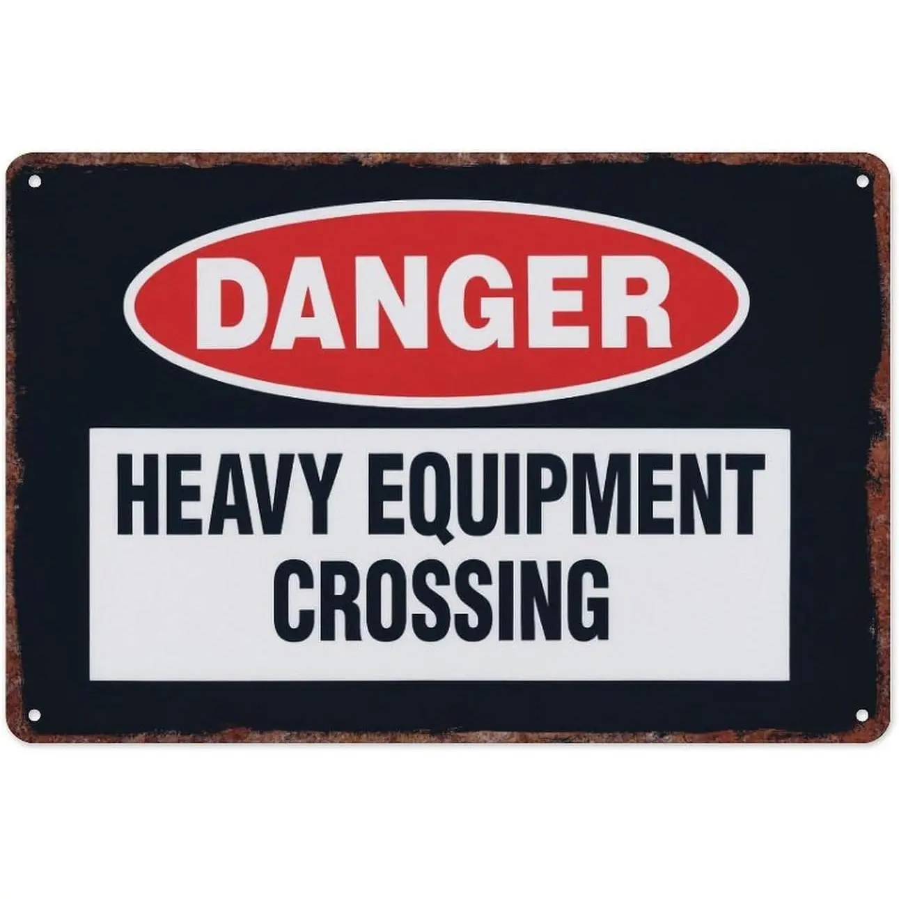 Danger Heavy Equipment Crossing Sign, 8x12 Inch, Tinplate Metal Sign, Weatherproof Warning Sign for Construction Workplace Traffic Outdoors