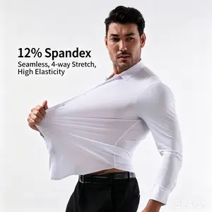 [Seamless & High-Stretch] Cross-Border Bestseller: Men's Solid-Color 4-Way Stretch Shirt - Non-Iron, Wrinkle-Resistant, European Sizing (Business Casual)