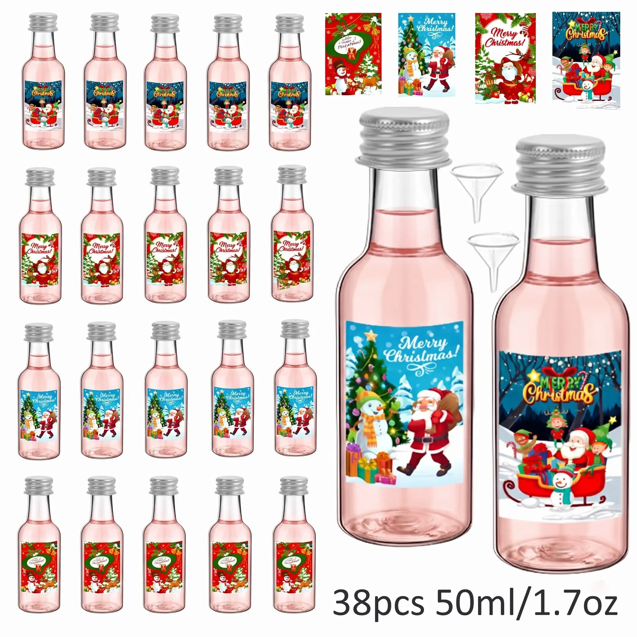 38pcs Christmas Themed Plastic Wine Bottles, Leak Proof, Portable, Reusable, Multi-Purpose Packaging, Ideal for Gatherings and Home Use