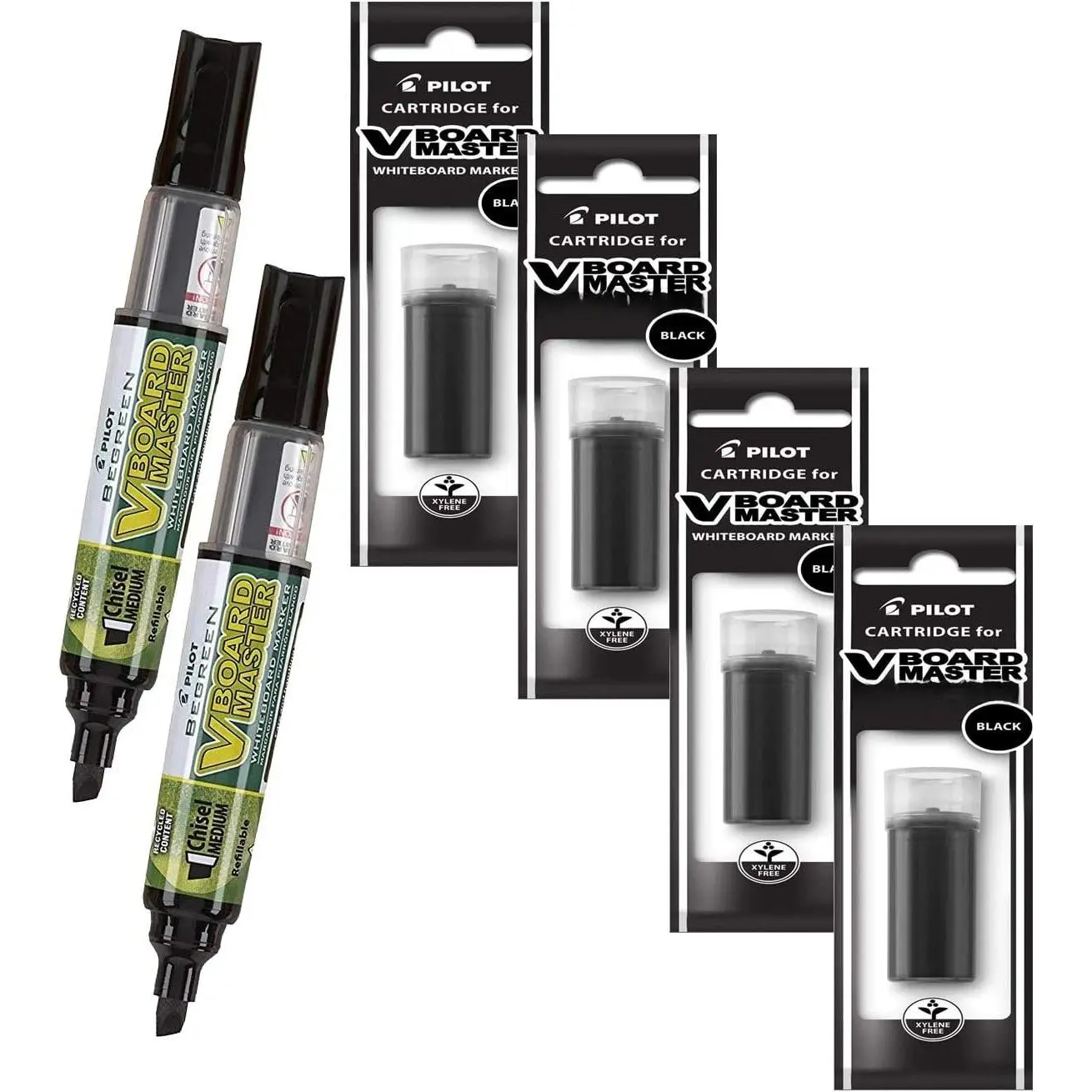 Refillable Low Odor Dry Erase Markers with Recycled Content, 2 Black Ink Chisel Tip Markers, 4 Refills, P1a439146p