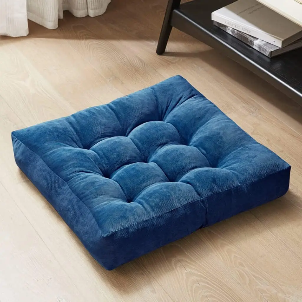 Degrees of Square Large Pillows Seating for Adults, Tufted Corduroy for Living Room Tatami, Navy Blue, 22x22 Inch