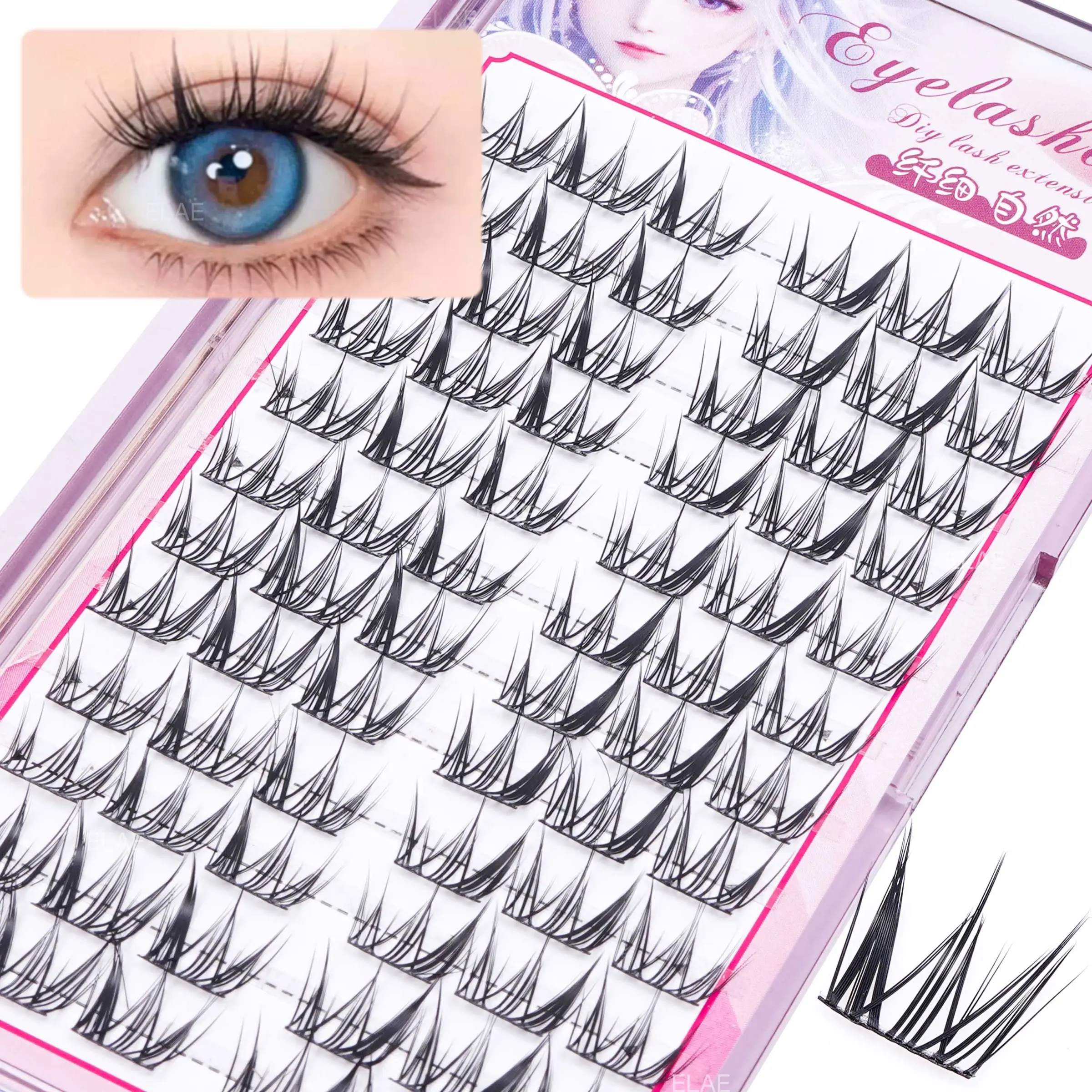 1 Box 72 Clusters DIY Individual Lash Extensions Single Tray, Natural Fairy Wispy Style with Soft Black Cotton Band (Lashes & Box Only, No Glue/Tweezers), Easy Application for Beginners Daily Makeup