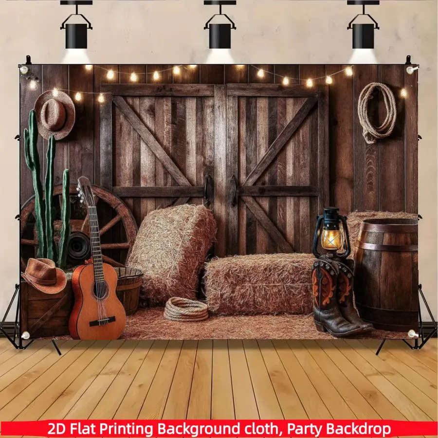 Retro Western Country Barn Guitar Theme Background Banner, made of polyester material, suitable for living rooms, bedrooms, offices, birthdays, anniversaries, home decor, outdoor and indoor parties, photography background fabric, birthday party supplies