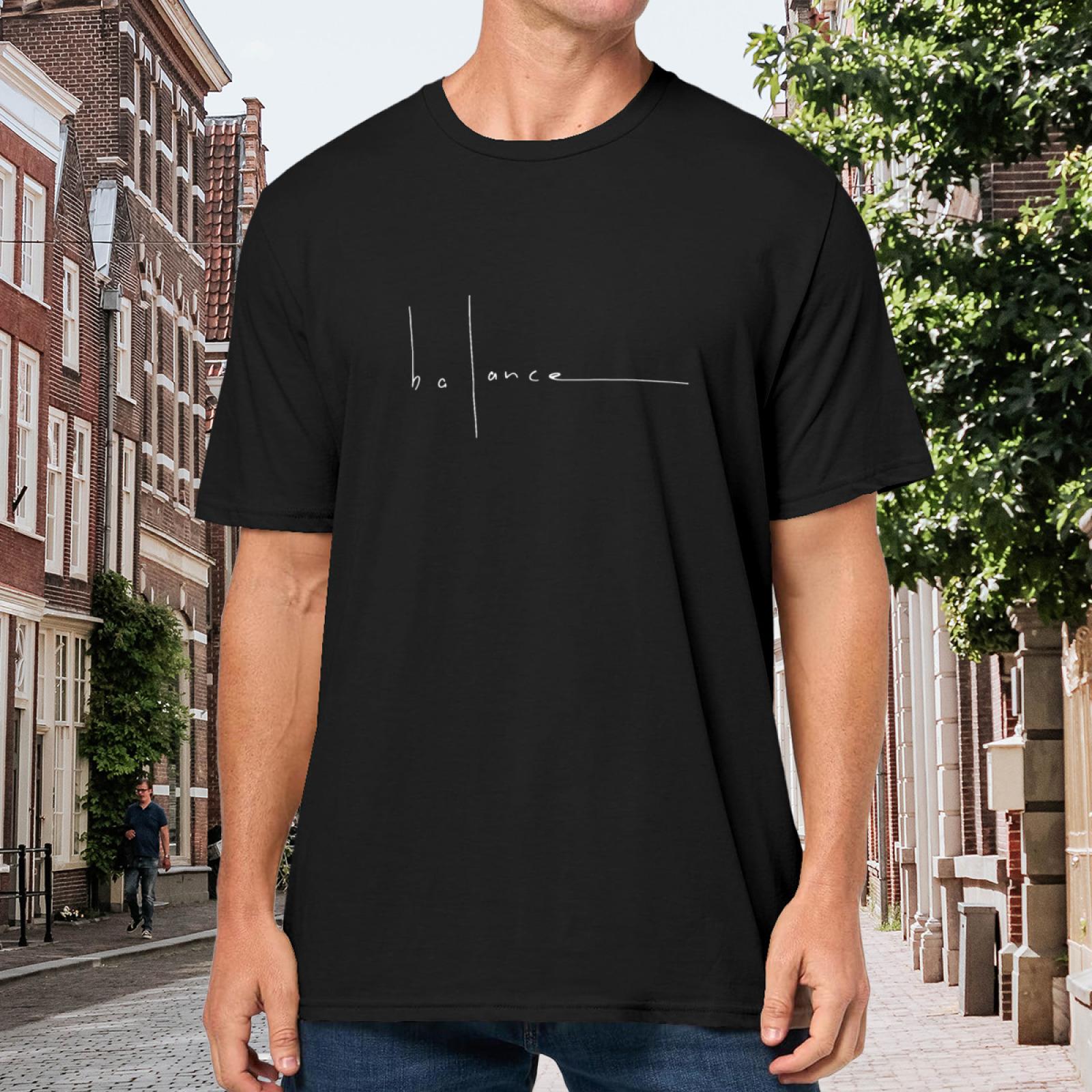 Unisex Vintage Graphic T-Shirt White "Balance" Minimalist Text Design 100% Cotton Crew Neck Summer Outfits Machine Washable Trendy Tees