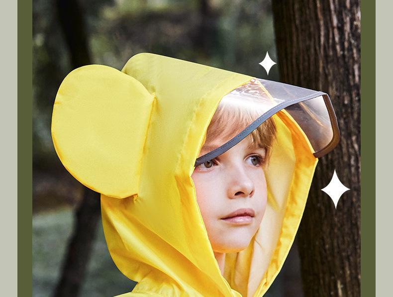 Cute Thicken Kids Cartoon Raincoat Ponchos Toddler Rain Jacket Children Rainwear with Large Brim Windproof Students Rain Suit