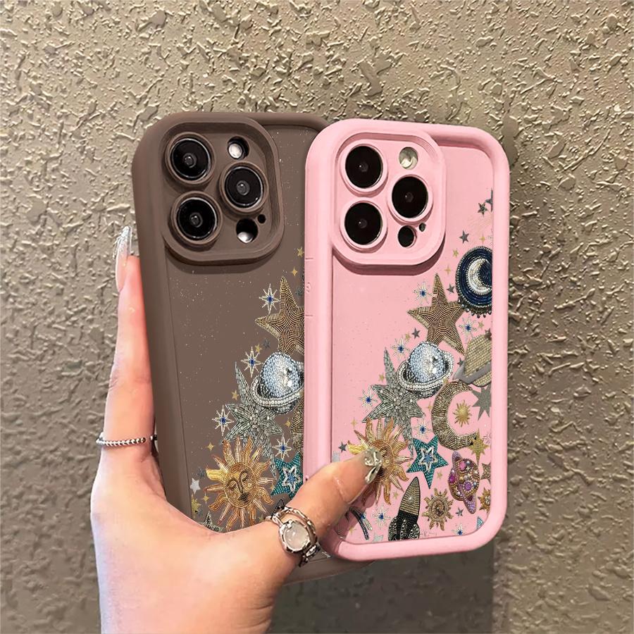Celestial Sun Moon Planet Design Phone Case Suitable for Apple iPhone 17 E Air Pro ProMax iPhone16 15 14 Plus 13 12 Mini 11 X XS XR Shock Proof All Inclusive Lens Protection Vintage Stunning Can be given to friends