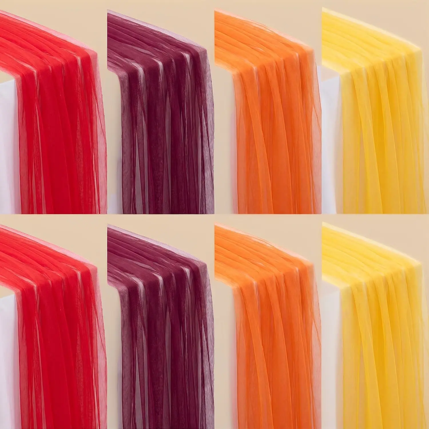 8 Pcs Fall Table Runners 29 x 71 Inch Thanksgiving Tulle Table Runner Fall Seasonal Decorations for Thanksgiving Autumn Holiday Harvest Birthday Baby Shower