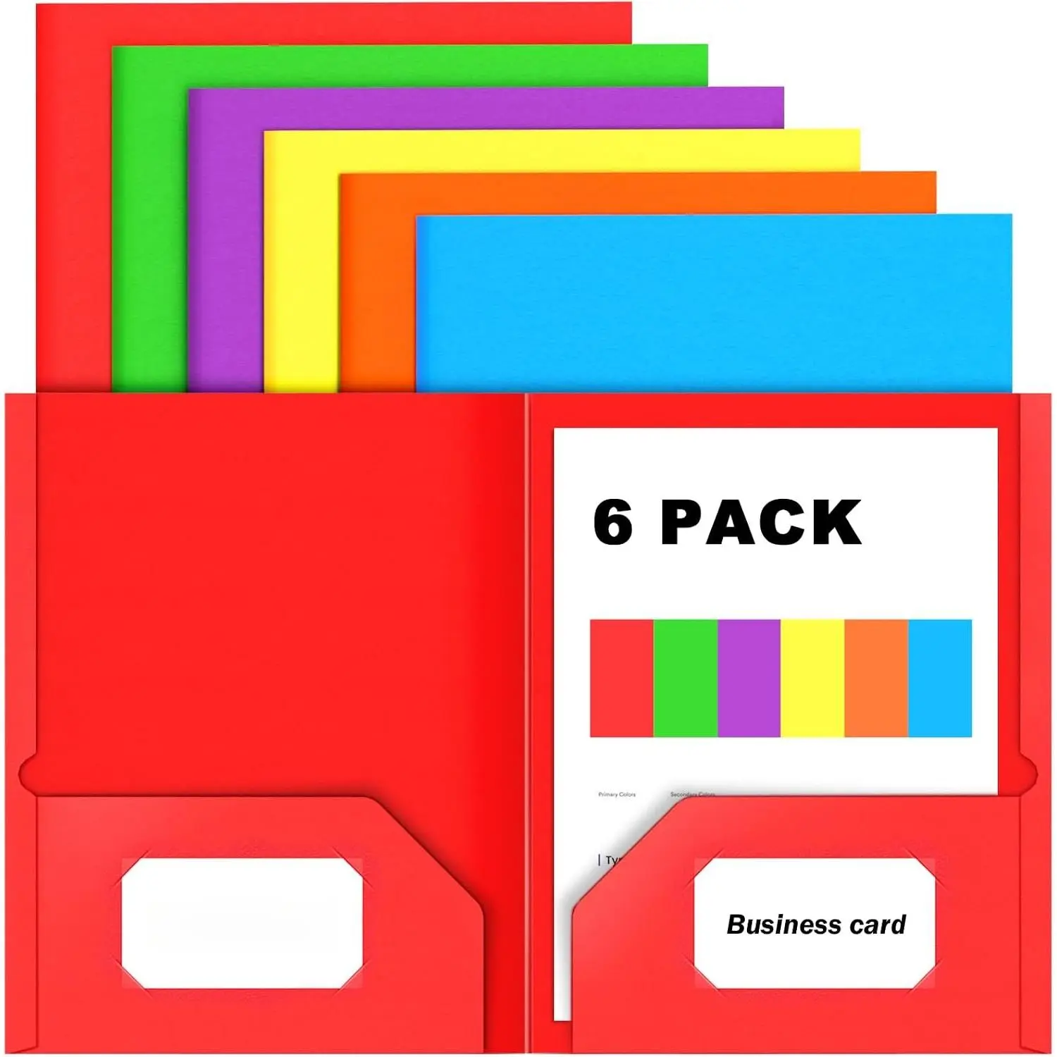 Folders with Pockets, 6 Pack  Colors, 2 Pocket, Colored File Folder | Fit Letter Size Paper, Heavy Duty Paper Folders, for Documents, Teacher, ,  to School, Office Supplies