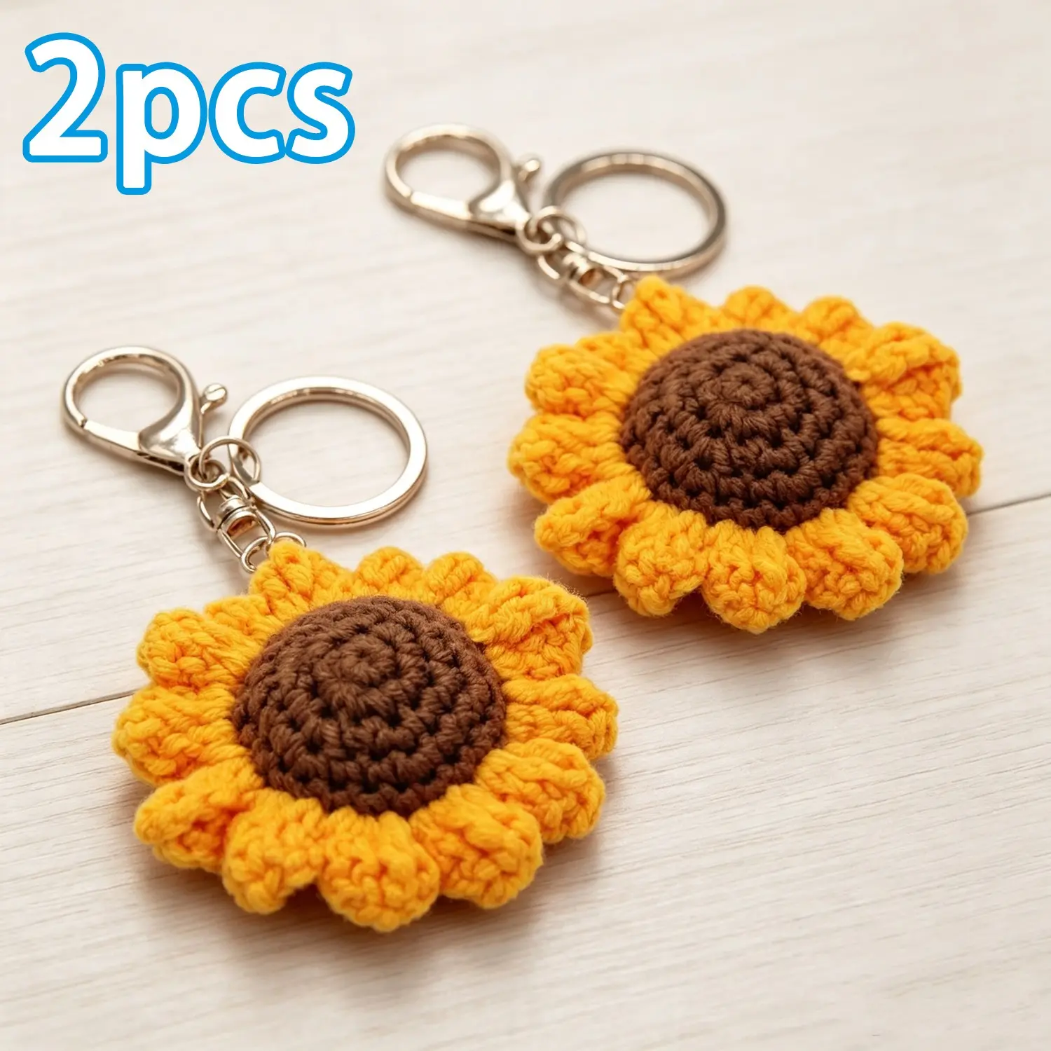 Handmade Sunflower Keychain, Crochet Key Ring for Wallet, Keys, Backpack, Car, Phone, Perfect Gift for Friends, Sisters, Graduation, Birthday
