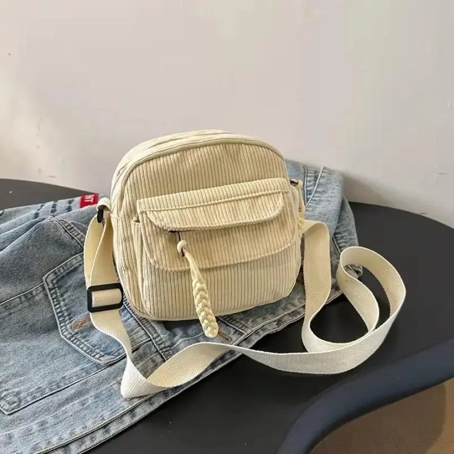 Women's Retro Harajuku Corduroy Crossbody Bag - Casual, Lightweight Shoulder Bag with Zip Closure, Ideal Holiday Gift for Leisure & Outdoor Recreation