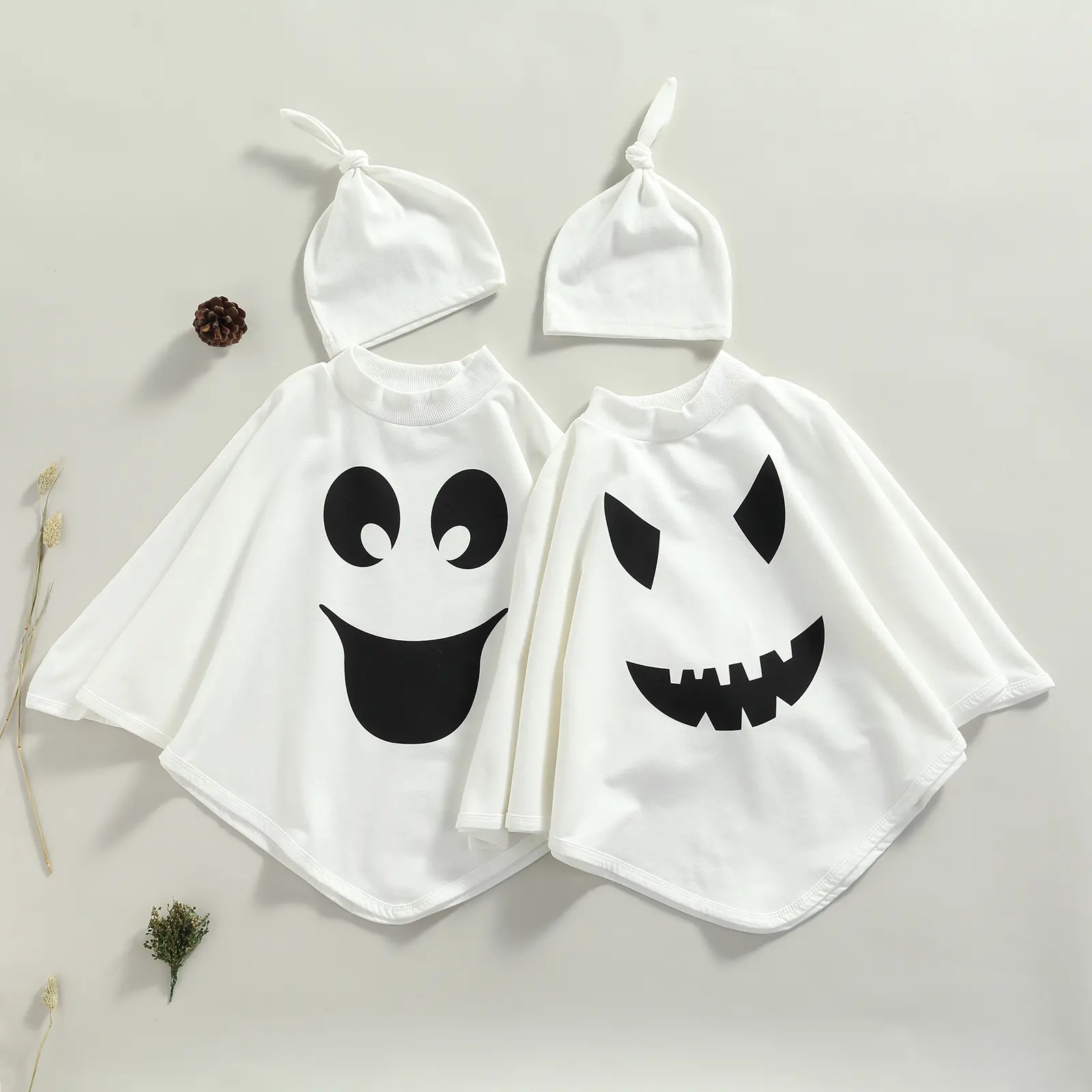 Toddler Kids Ghost Costume White Cloak Boy Girl Halloween Cosplay Outfit Pumpkin Capes with Solid Color Hat