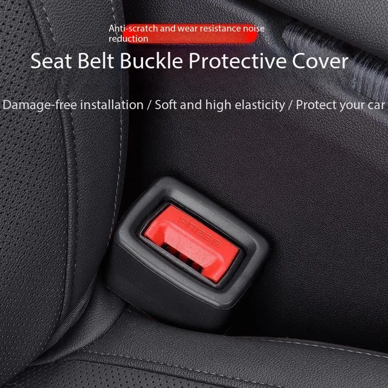2pcs Universal Silicone Seatbelt Buckle Protector, Durable Anti-Scratch Car Interior Accessories, Front & Rear Seat Safety Gear