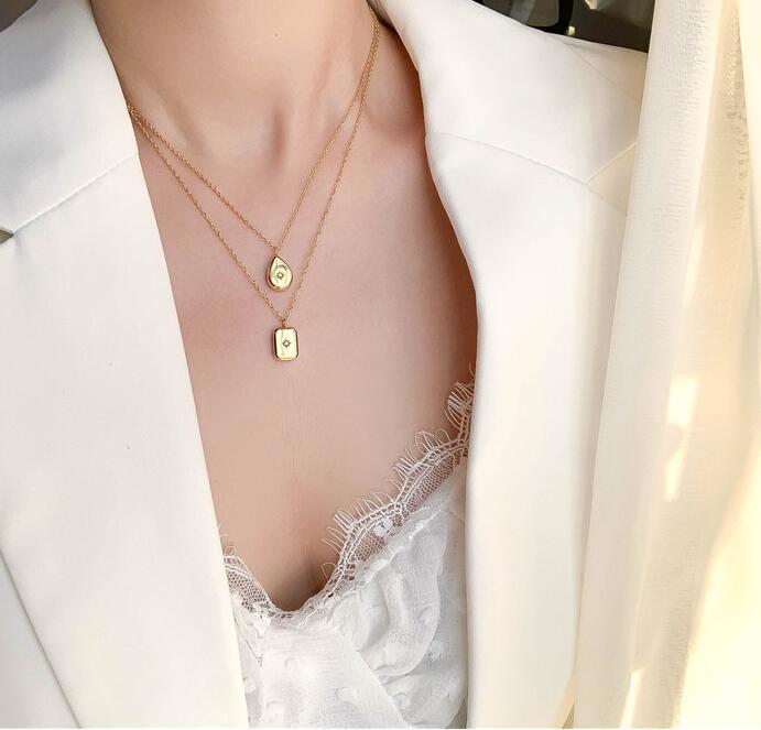 Oblong brand North Star light inlaid zircon pendant necklace square brand star mount collarbone chain female