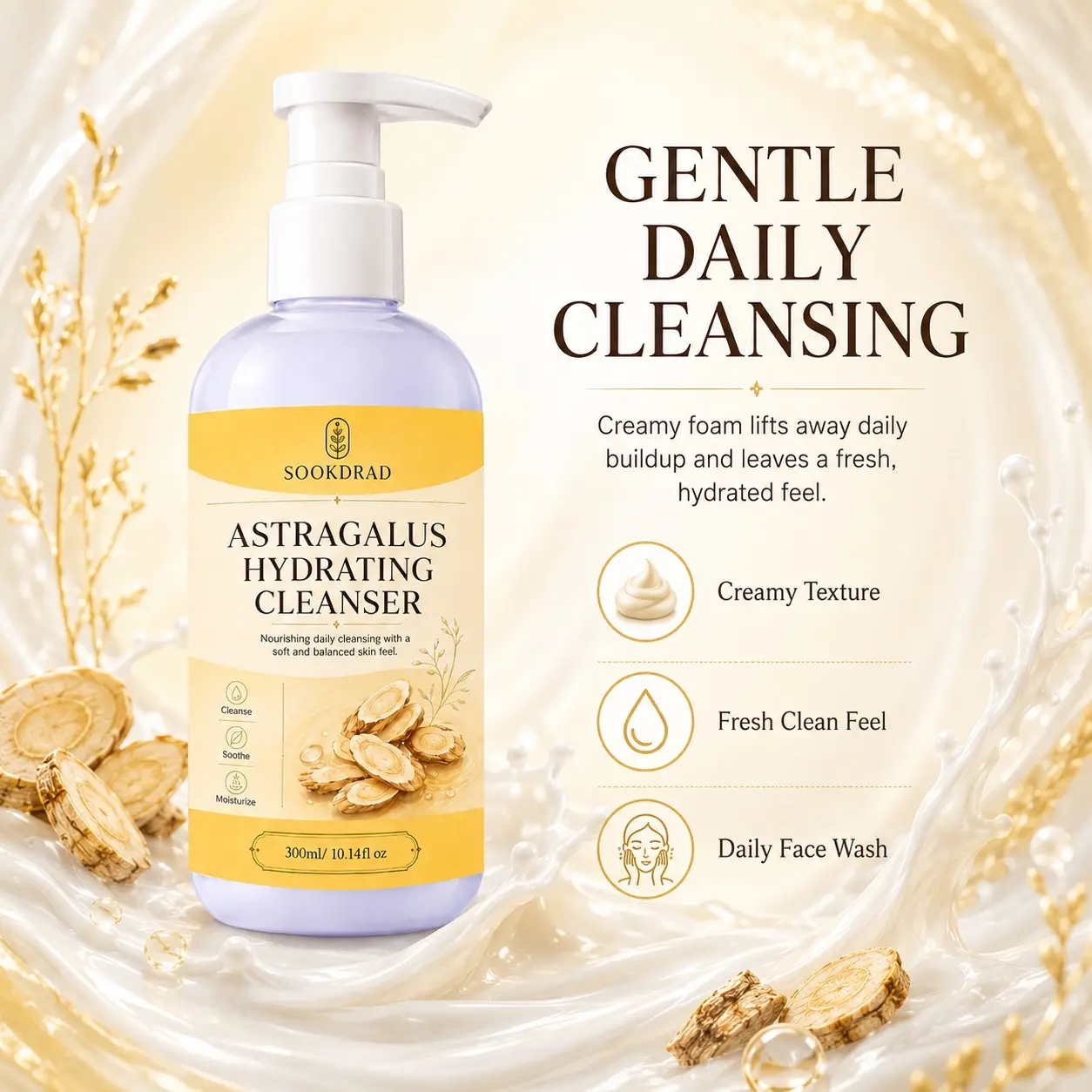 Astragalus Hydrating Cleanser, Astragalus, cleanse, soothe, moisturize, facial cleansing, all skin types, daily use, 300ml/10.14fl oz